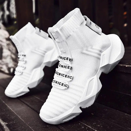 Plus Size High Top Massive Sports Sock Boot Men Sock Sneakers Men's Running Sport Shoes White Sports Shoes Men Knit Gym GME-1560