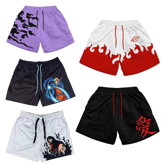 Hot Anime Naruto Workout Gym Shorts for Men Quick Dry Breathable Casual Athletic Shorts with Pockets 5 Inch Summer Running Short