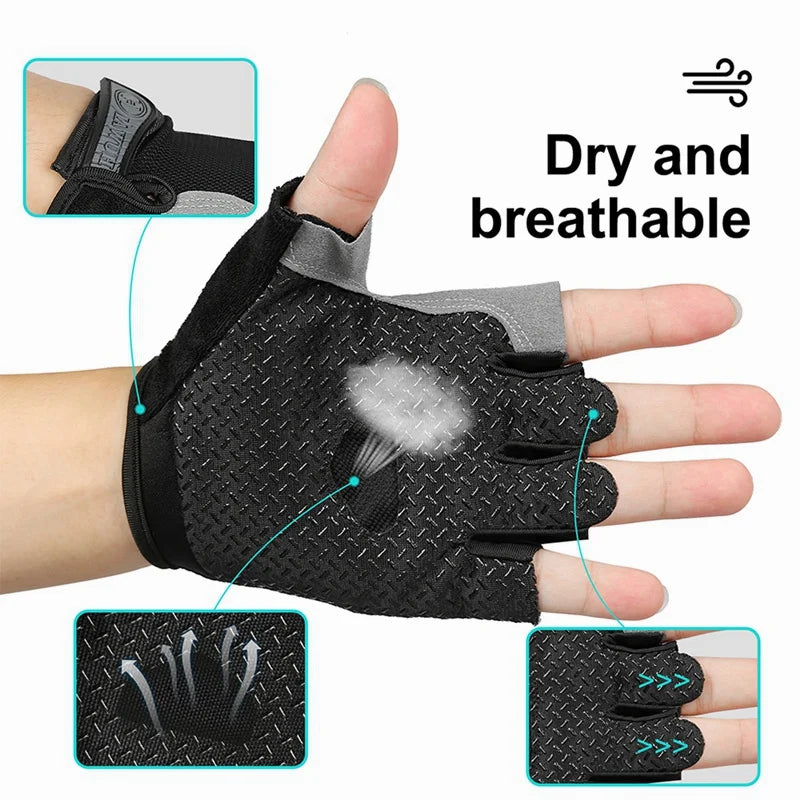 Breathable Fitness Gloves Gym Weightlifting Thin Non-slip Half Finger Cycling Gloves Equipment Yoga Bodybuilding Training Sports