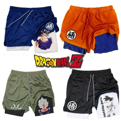 Cosplay Dragon Ball Son Goku Sport Shorts Anime Men 2 in1 Double Layer Fitness Jogging Workout Running Pants Beach Shorts new