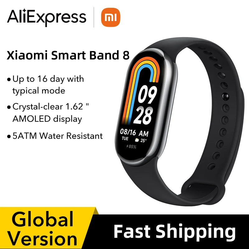 Global Version Xiaomi Smart Band 8 Smartband Bracelets 1.62''AMOLED Display BloodOxygen Heart Rate Monitoring 150+ Sport Modes