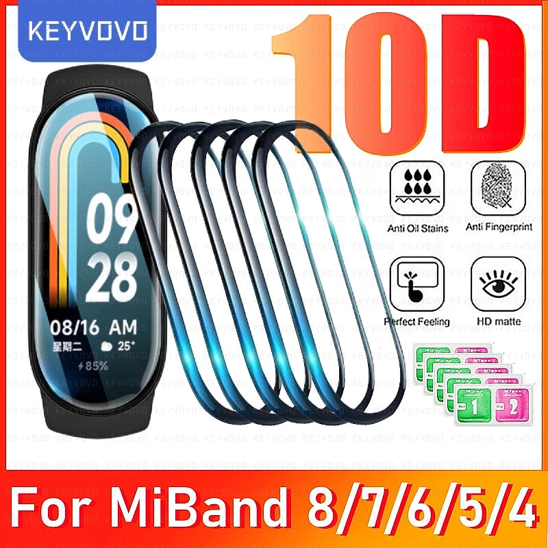 Upgrade 10D Film Glass for Xiaomi Mi Band 8 7 6 5 4 Screen Protector Miband Smart Watchband Protective Cover Case Strap Bracelet