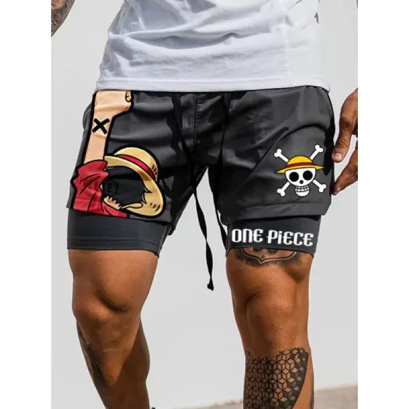 New One Piece Anime Gym Shorts Men Women Summer Print Luffy Doflamingo Fitness Running Workout Mesh Quick Dry Sports Shorts Gift