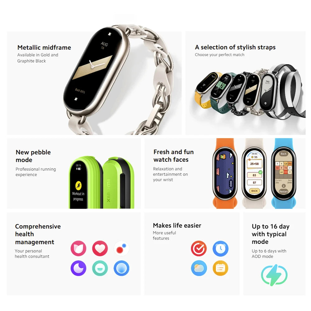 Xiaomi Band 8 Blood Oxygen 1.62''AMOLED Screen SmartBracelet 7 color Long Battery Life 150+ Sport Modes Xiaomi Mi Band 8