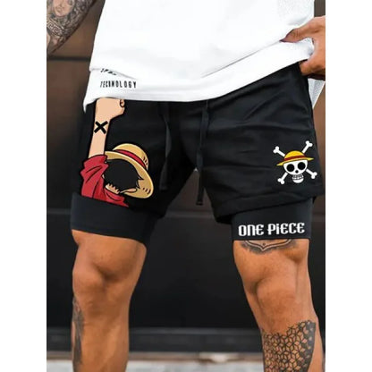 New One Piece Anime Gym Shorts Men Women Summer Print Luffy Doflamingo Fitness Running Workout Mesh Quick Dry Sports Shorts Gift