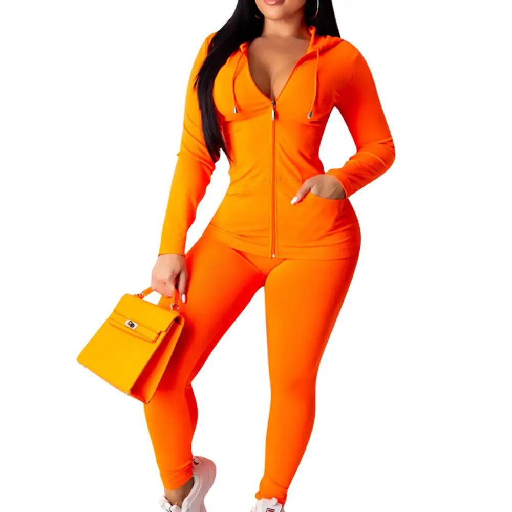 Athletic Apparel Workout Clothing Jacket And Legging Gym Tracksuits 2 Piece Set For Women Hooded